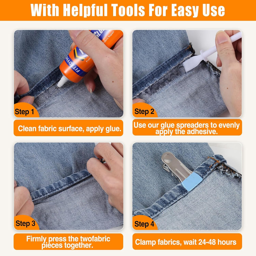 FITTDYHE Fabric Glue Permanent, 60 ML Washable Clear Clothing Glue, Super Fabric Glue for Rhinestones, Patches, Clothes, Denim, Leather, Polyester, Fabrics, Doll Repair, Flannel, Cotton Jansha Store