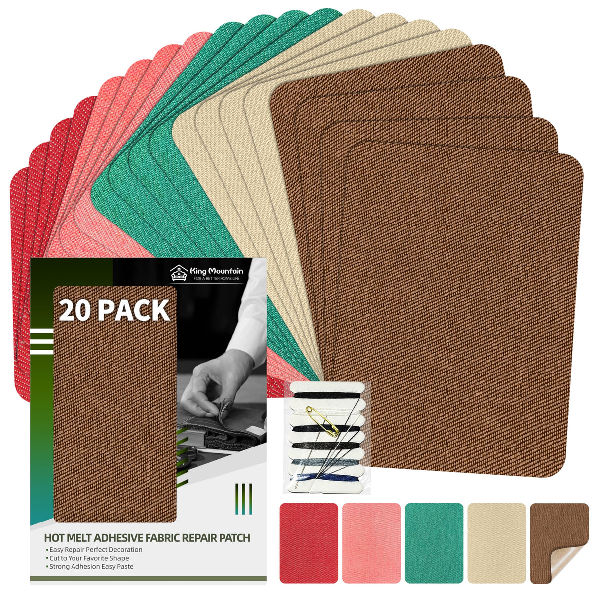 KING MOUNTAIN 100% Cotton Fabric Iron-on Repair Patch, Inside&Outside Clothes Repair Patch, 3"x60" with Backing Glue Repair Decorative Patch kit (Off-White) Jansha Store