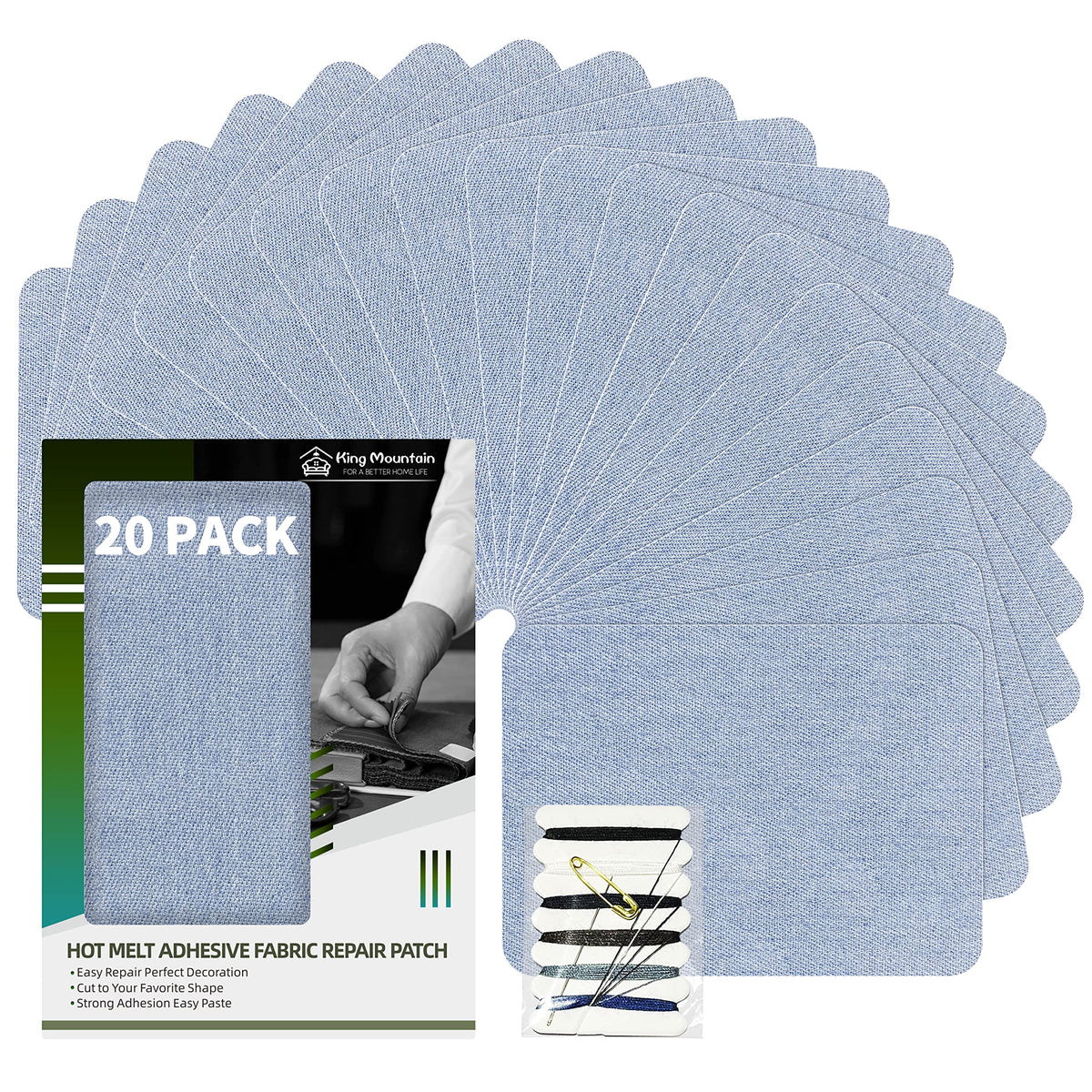 KING MOUNTAIN 100% Cotton Fabric Iron-on Repair Patch, Inside&Outside Clothes Repair Patch, 3"x60" with Backing Glue Repair Decorative Patch kit (Off-White) Jansha Store