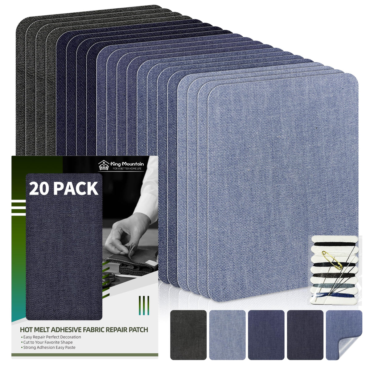 KING MOUNTAIN 100% Cotton Fabric Iron-on Repair Patch, Inside&Outside Clothes Repair Patch, 3"x60" with Backing Glue Repair Decorative Patch kit (Off-White) Jansha Store