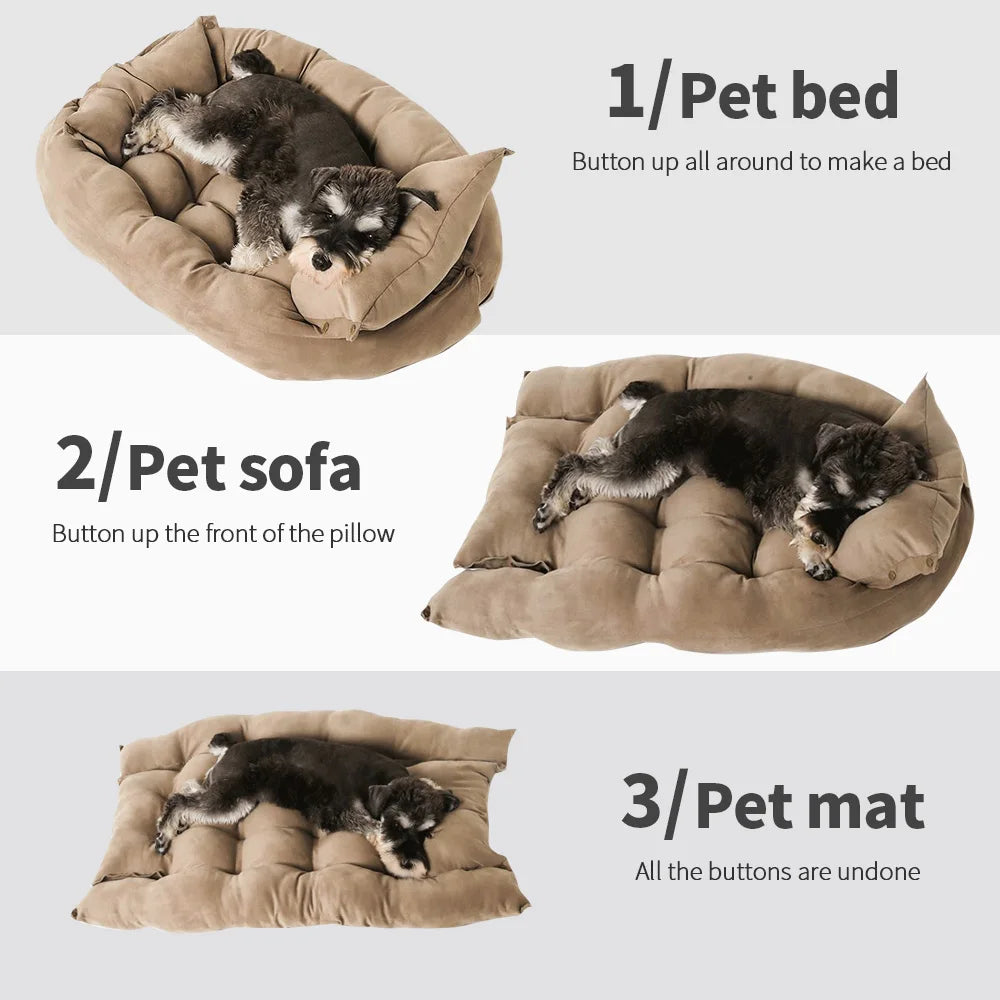 3-in-1 Multifunction Dog And Cat Bed Soft Cotton Convertible Pet Mat Brown LPO