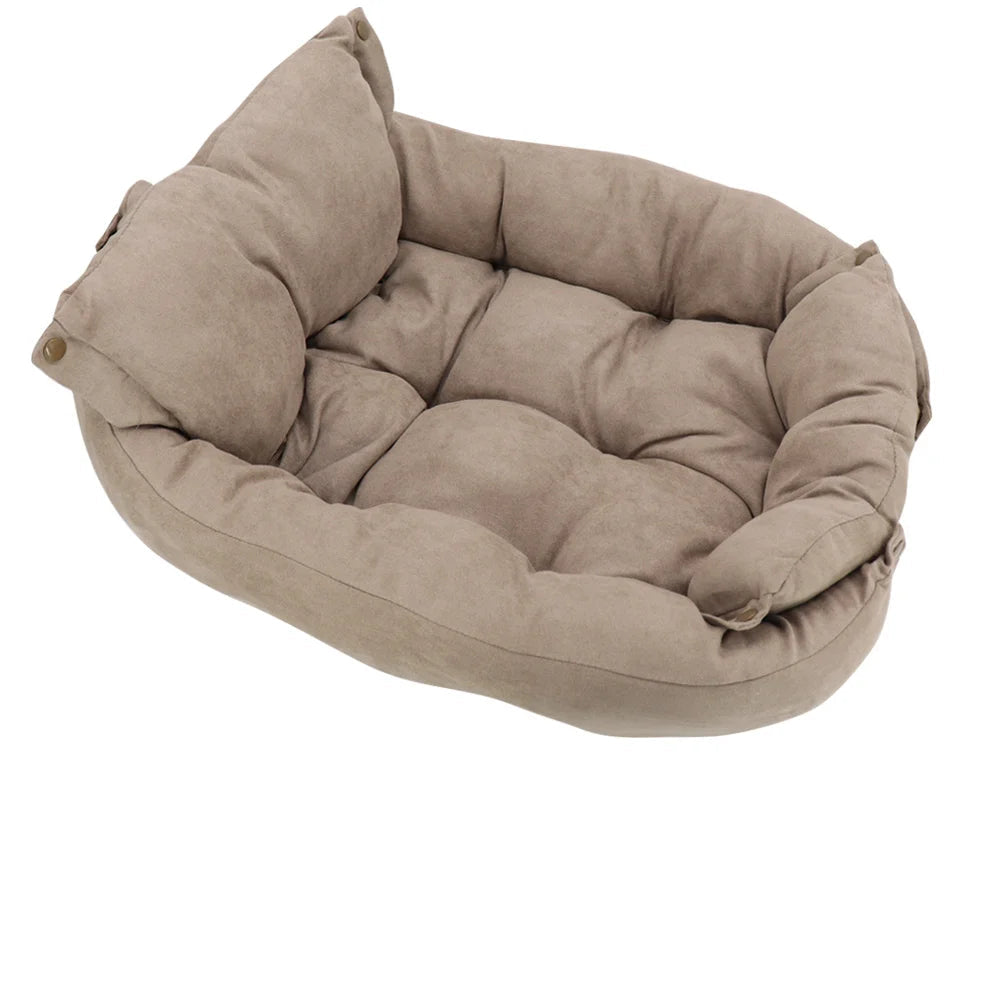 3-in-1 Multifunction Dog And Cat Bed Soft Cotton Convertible Pet Mat Brown LPO