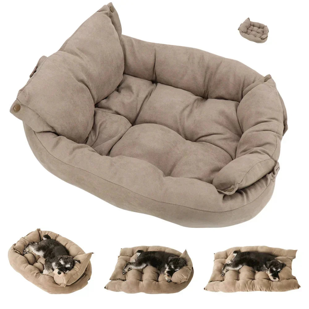 3-in-1 Multifunction Dog And Cat Bed Soft Cotton Convertible Pet Mat Brown LPO