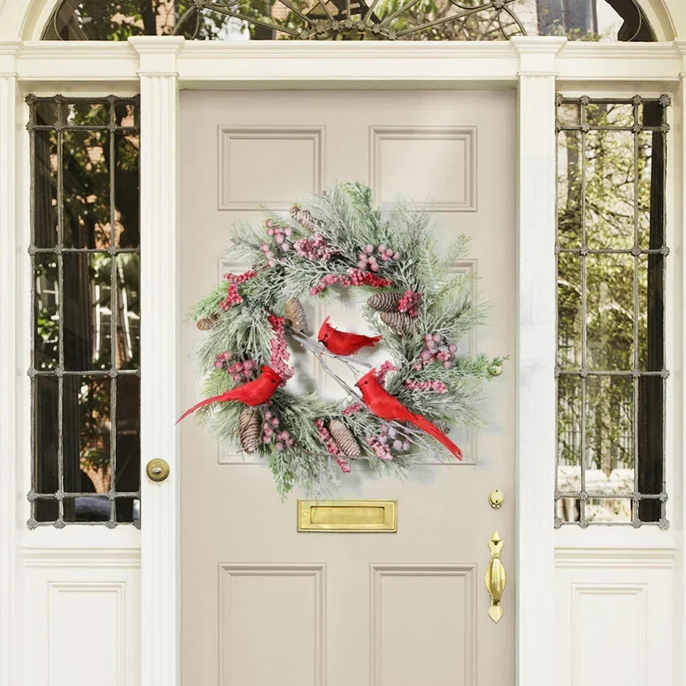 Red Cardinal Christmas Wreath With Berry And Pinecones LPO