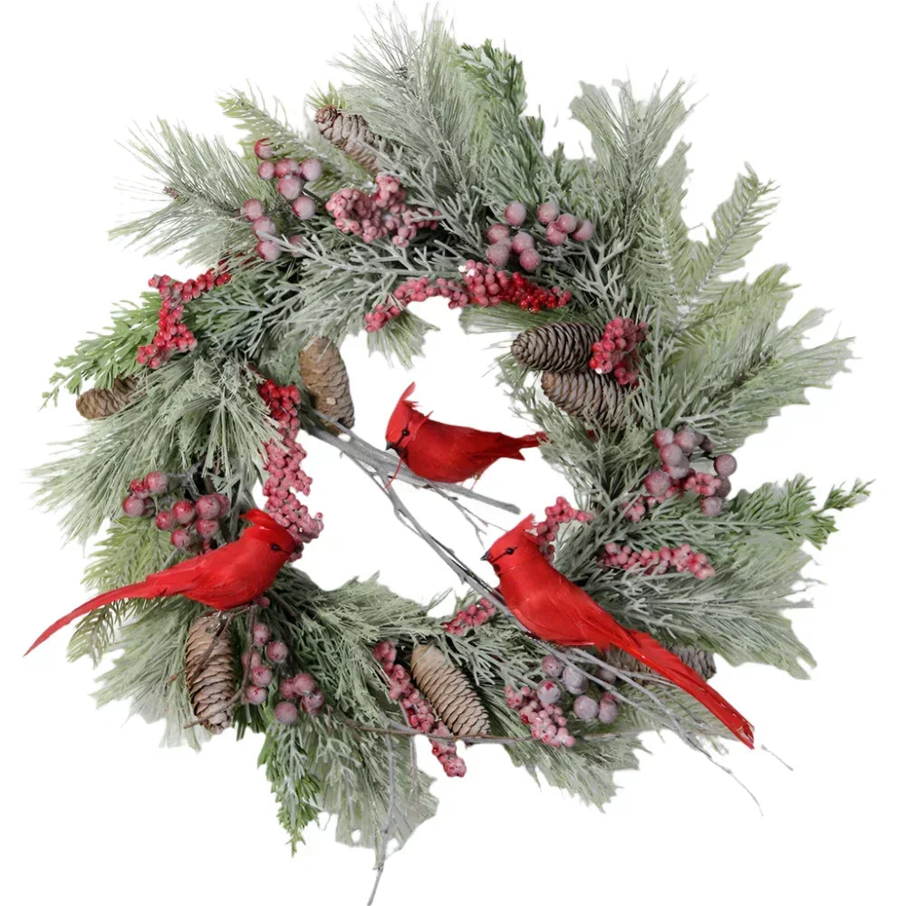 Red Cardinal Christmas Wreath With Berry And Pinecones LPO