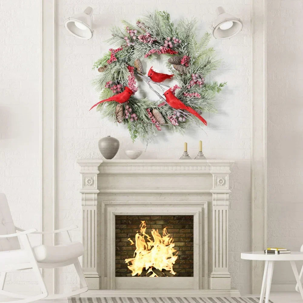 Red Cardinal Christmas Wreath With Berry And Pinecones LPO