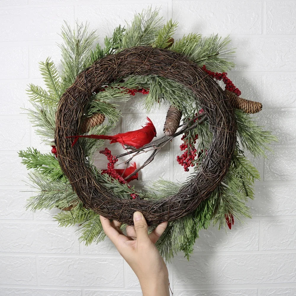 Red Cardinal Christmas Wreath With Berry And Pinecones LPO