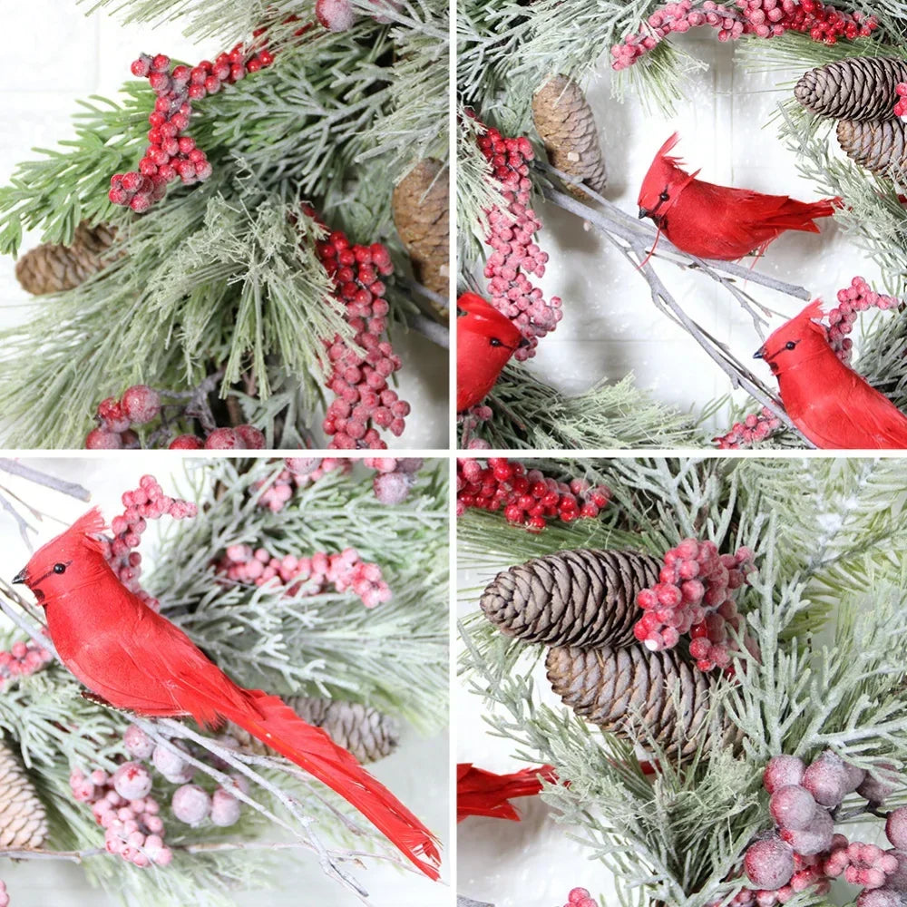 Red Cardinal Christmas Wreath With Berry And Pinecones LPO