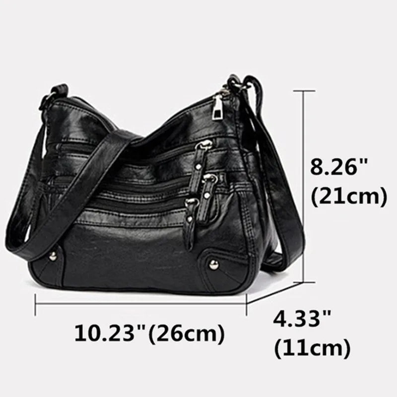 Women's Multi-Layer Leather Shoulder Crossbody Bag (Black) LPO