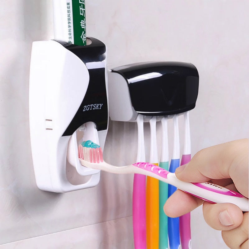 Automatic Toothpaste Dispenser Wall Mount Dust-proof Toothbrush Holder Wall Mount Storage Rack Bathroom Accessories Set Squeezer CAN