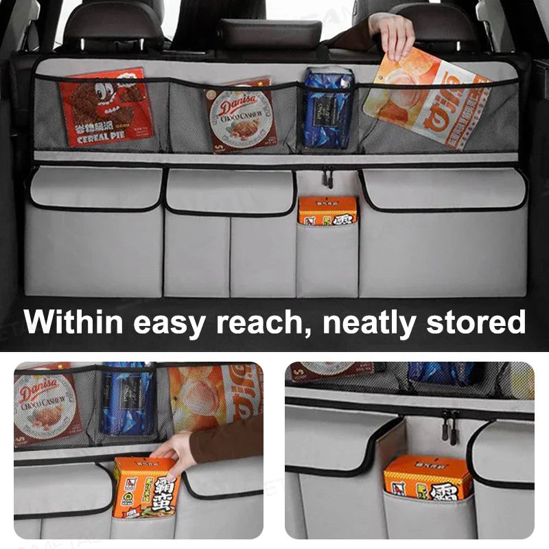 9-Pocket Car Seat Back Organizer Wear-Resistant Oxford Cloth Gray OBA