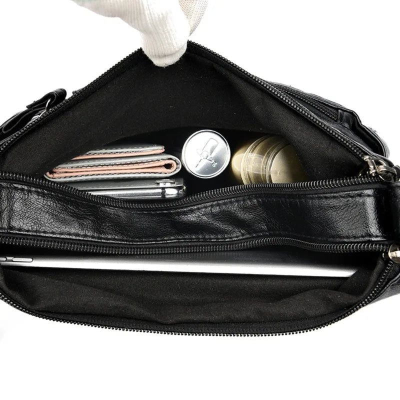 Women's Multi-Layer Leather Shoulder Crossbody Bag (Black) LPO