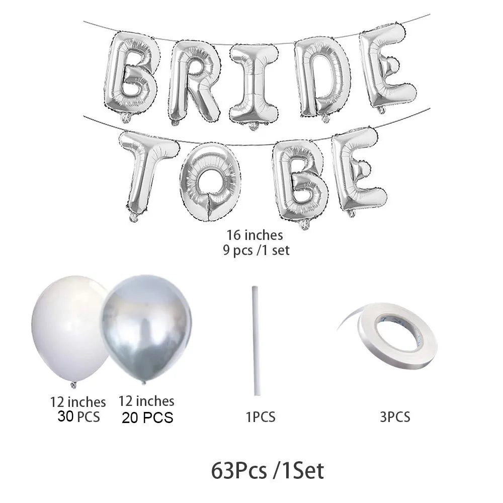 63-Piece Silver White Bride To Be Balloon Set: Bridal Bachelor Party Decorations CAN
