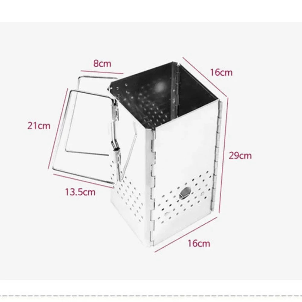 Portable Charcoal Starter & Folding BBQ Grill Stainless Steel Silver LPO