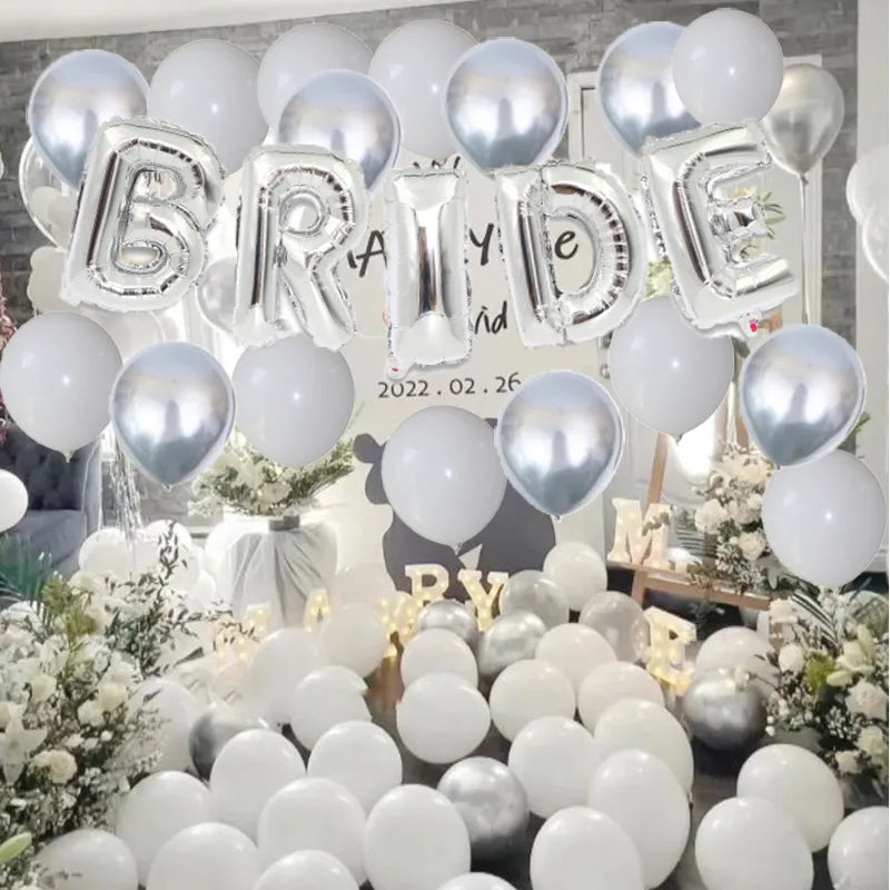 63-Piece Silver White Bride To Be Balloon Set: Bridal Bachelor Party Decorations CAN