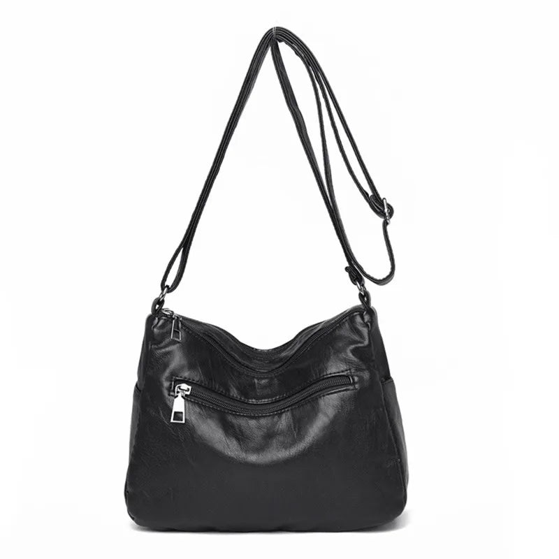 Women's Multi-Layer Leather Shoulder Crossbody Bag (Black) LPO