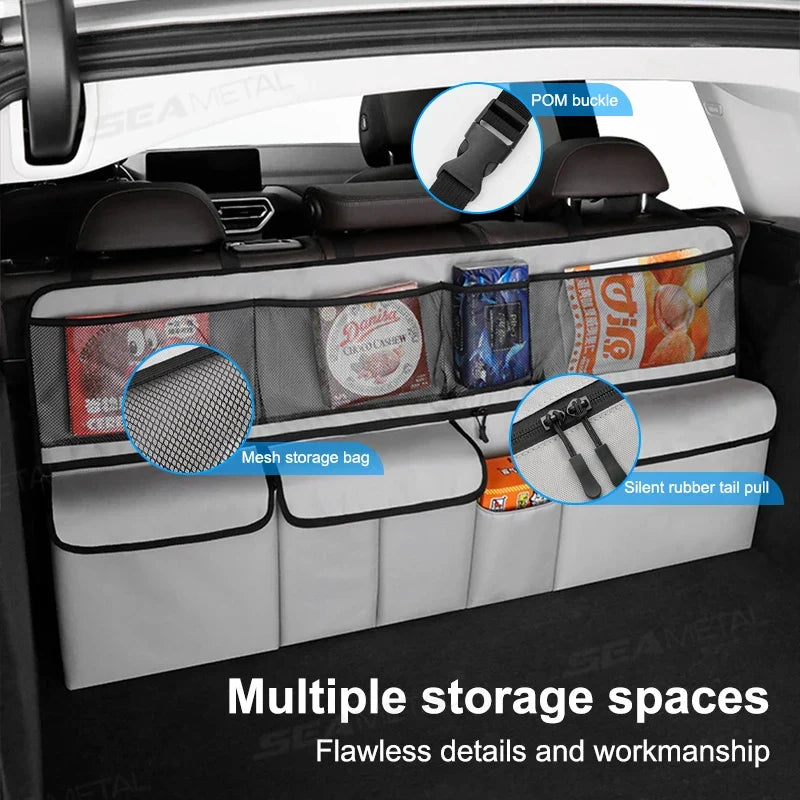 9-Pocket Car Seat Back Organizer Wear-Resistant Oxford Cloth Gray OBA