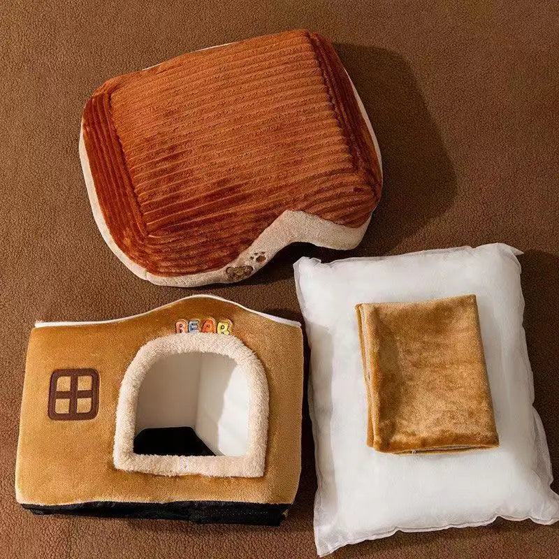 Foldable Soft Pet House And Bed Detachable Cave-Style Nest Brown LPO