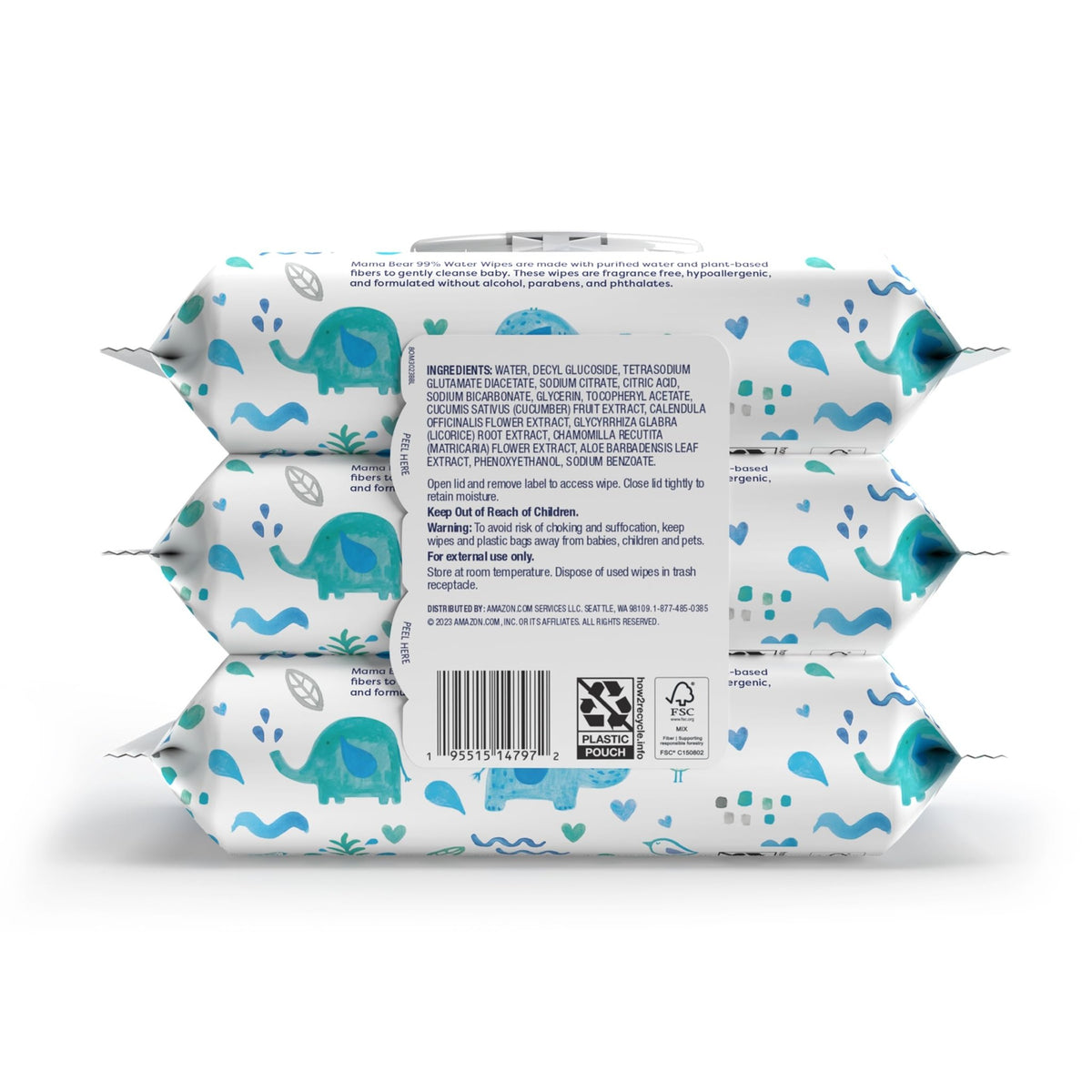 Amazon Brand - Mama Bear 99% Water Baby Wipes, Hypoallergenic, Fragrance Free,72 Count (Pack of 6) - Jansha Store