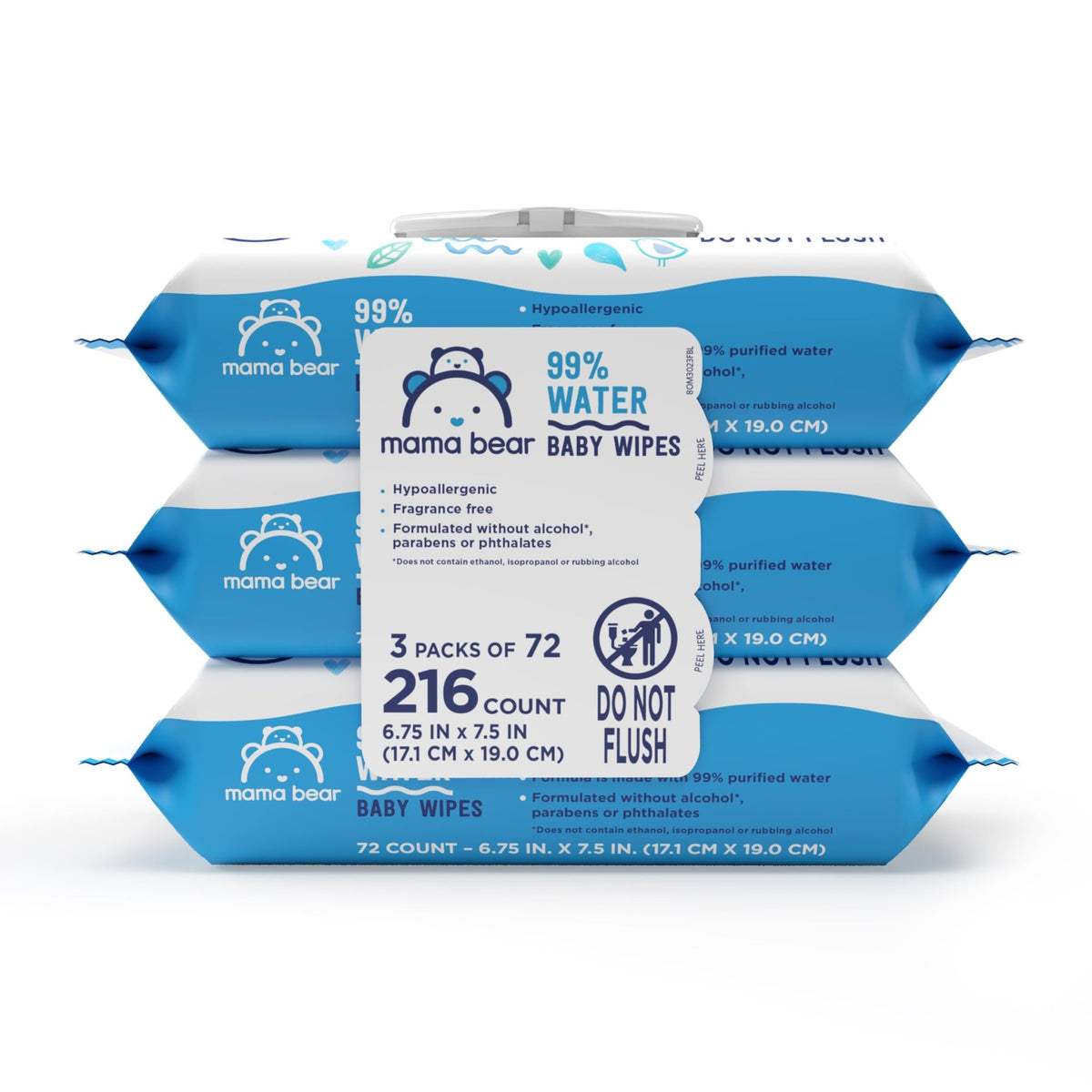 Amazon Brand - Mama Bear 99% Water Baby Wipes, Hypoallergenic, Fragrance Free,72 Count (Pack of 6) - Jansha Store