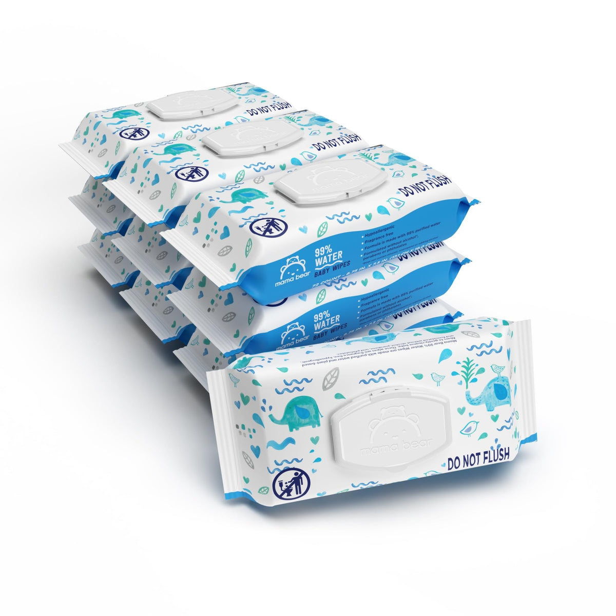 Amazon Brand - Mama Bear 99% Water Baby Wipes, Hypoallergenic, Fragrance Free,72 Count (Pack of 6) - Jansha Store