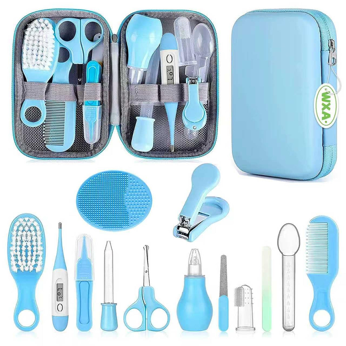 Baby Grooming Kit, Infant Safety Care Set with Hair Brush Comb Nail Clipper Nasal Aspirator,Baby Essentials Kit for Newborn Girls Boys (Grey White) - Jansha Store