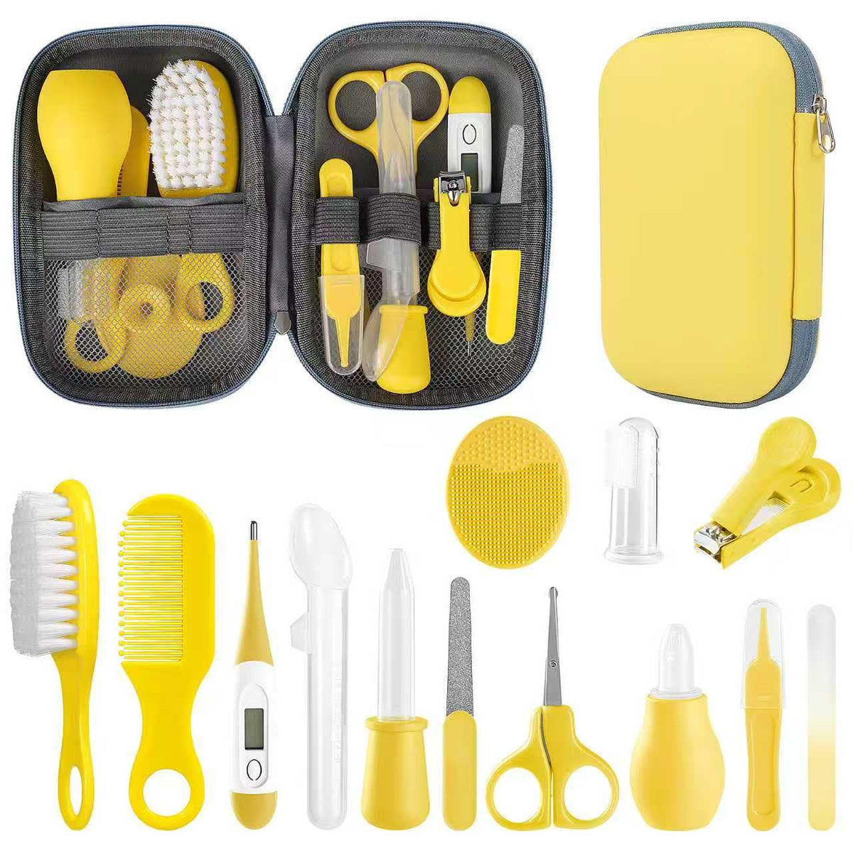 Baby Grooming Kit, Infant Safety Care Set with Hair Brush Comb Nail Clipper Nasal Aspirator,Baby Essentials Kit for Newborn Girls Boys (Grey White) - Jansha Store