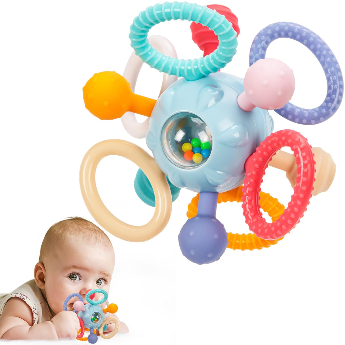 Baby Montessori Sensory Teething Toy 0-6 6-12 Months, Teether Ball & Rattle - Jansha Store
