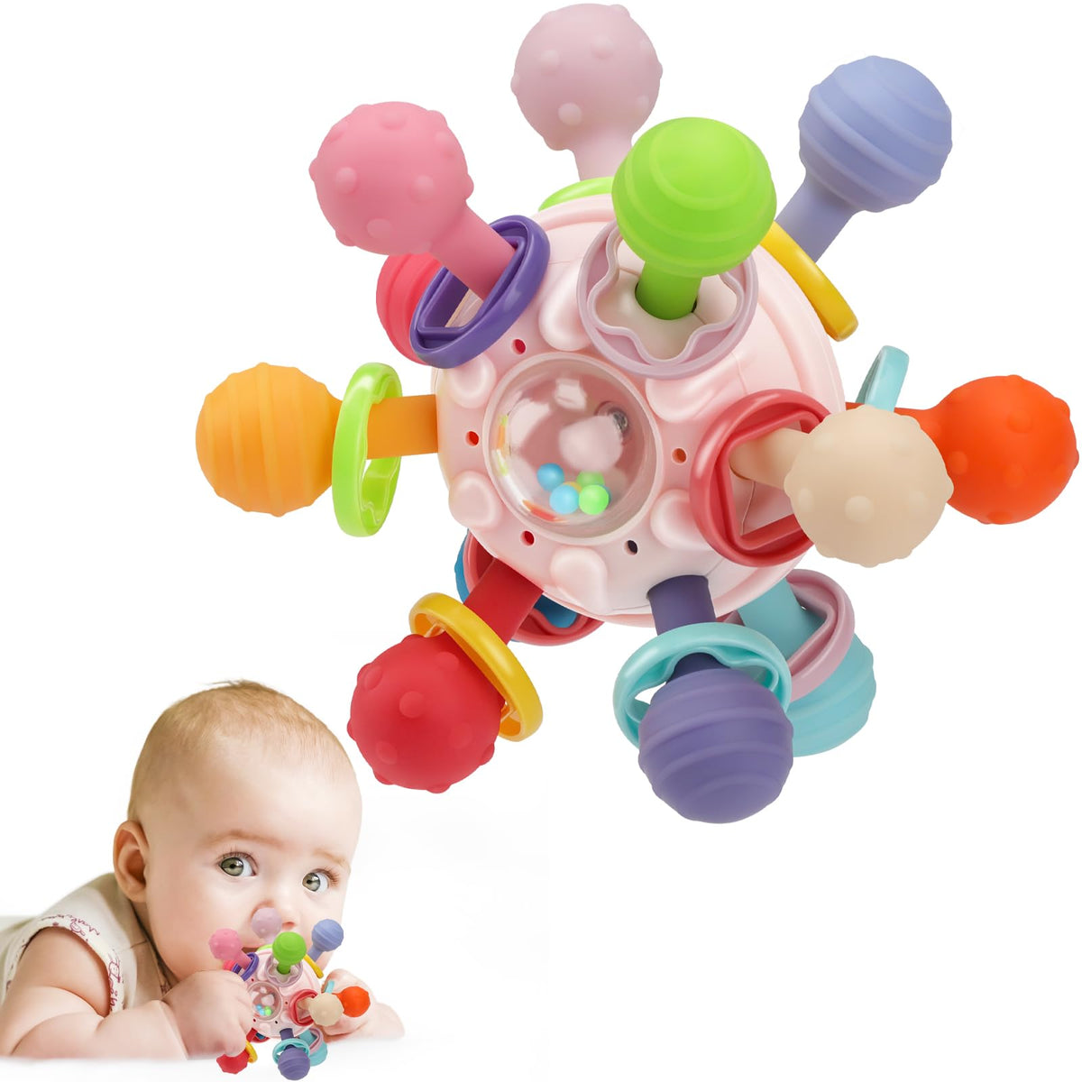 Baby Montessori Sensory Teething Toy 0-6 6-12 Months, Teether Ball & Rattle - Jansha Store