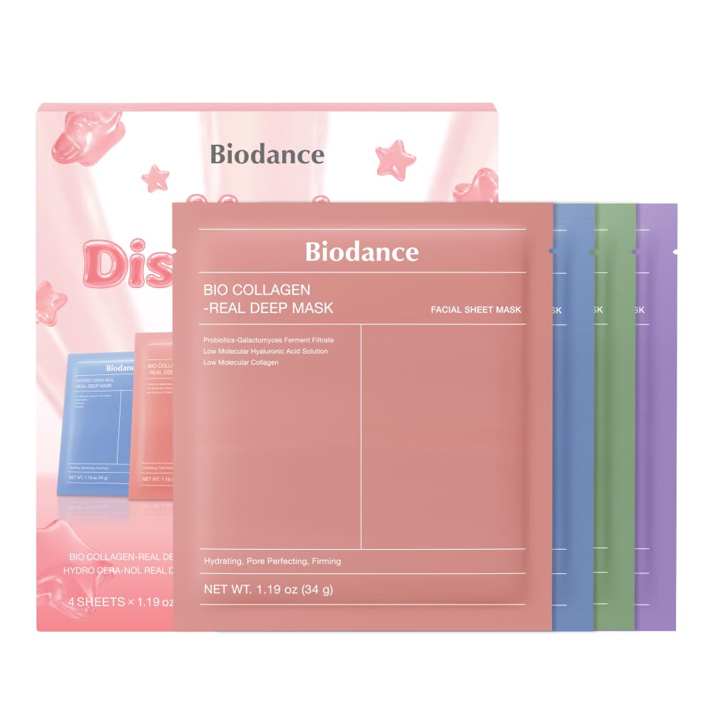 BIODANCE Bio-Collagen Real Deep Mask, Hydrating Overnight Hydrogel Face Mask, Pore Minimizing, Elasticity, Plumping, Travel Essentials & Self Care Gifts for Women, Korean Skin Care | 1.19oz(34g) x 4ea - Jansha Store
