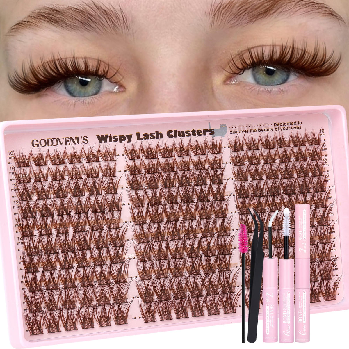 Brown Lash Clusters Natural For Soft Glam 300Pcs Wispy Lashes Cluster Eyelash Cluster Extensions C Curve Individual Lashes DIY Lash Extension Waterproof & Long - Lasting (10-16mm) - Jansha Store