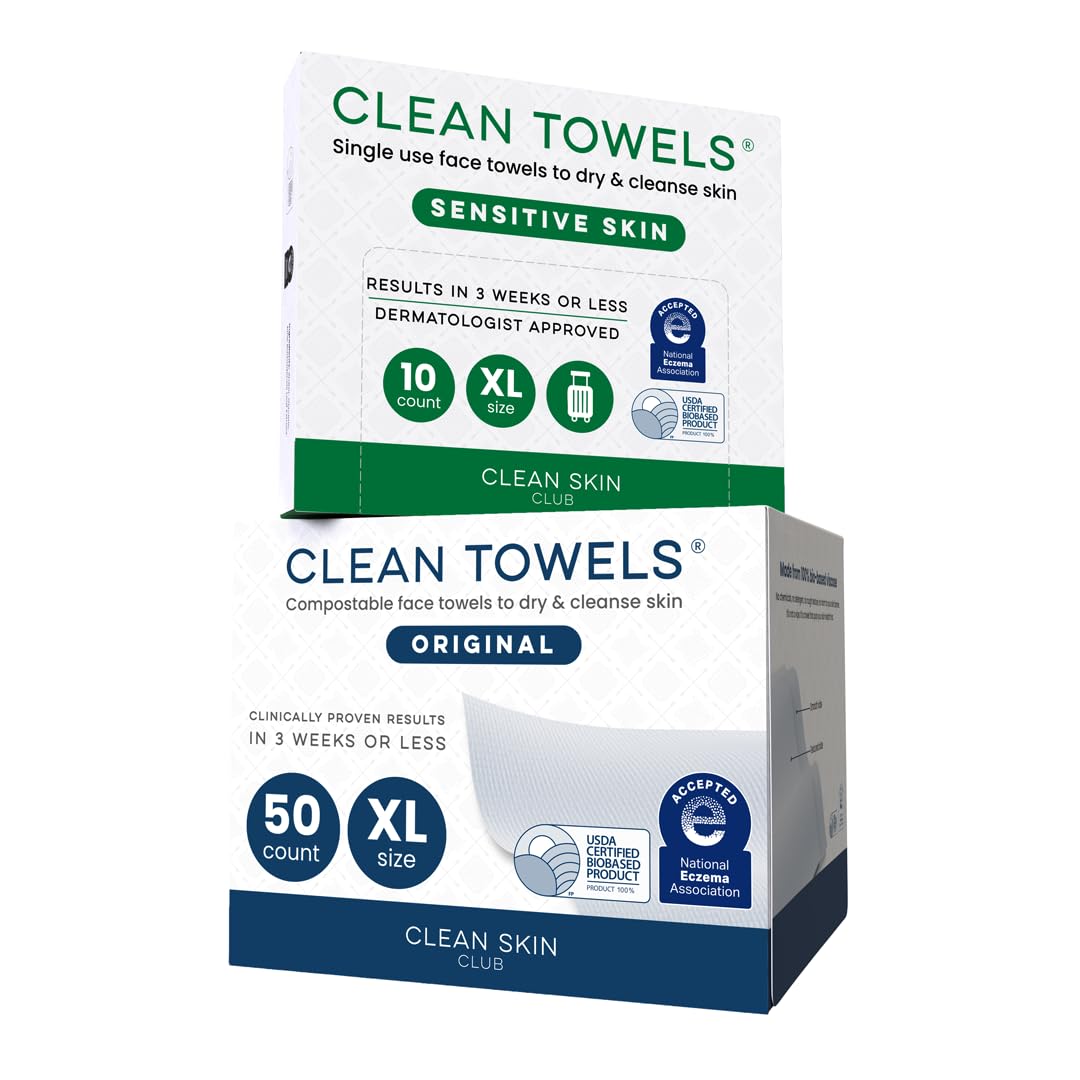 Clean Skin Club Clean Towels XL® Original 50 Ct + Healthy Aging 10ct Travel Pack Duo, 100% USDA Biobased Disposable Face Towels, Makeup Remover Dry Wipes, Ultra Soft, Smooths Fine Lines & Wrinkles - Jansha Store