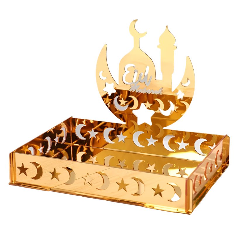 Golden Acrylic Eid Moon Star Dessert Tray LPT