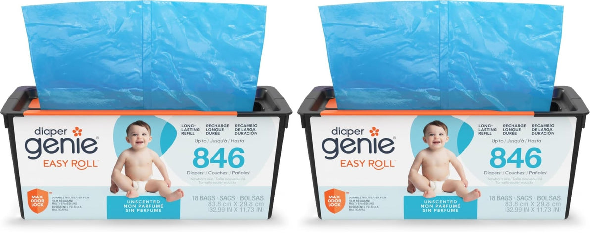 Diaper Genie Easy Roll Refill | 18 Bags Per Refill | Holds Up to 846 Newborn Diapers | Odor Control | Diaper Pail Refill Bags | Fits Diaper Genie Signature & Platinum Pails, Packaging may vary - Jansha Store