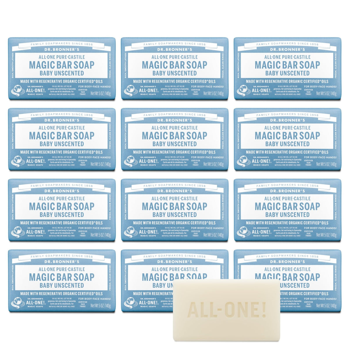 Dr. Bronner's Pure-Castile Bar Soap, Baby Unscented, 5 oz, 2-Pack - Jansha Store