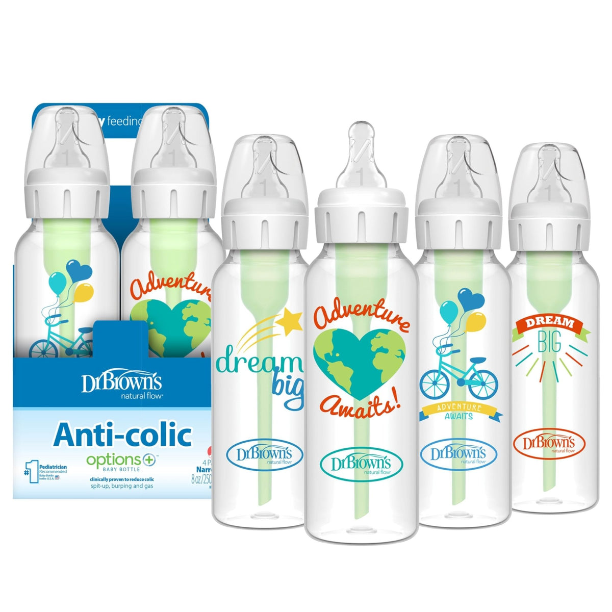 Dr. Brown's Anti-Colic Options+ Narrow Baby Bottle, Clear, 4 oz, 4-Pack - Jansha Store