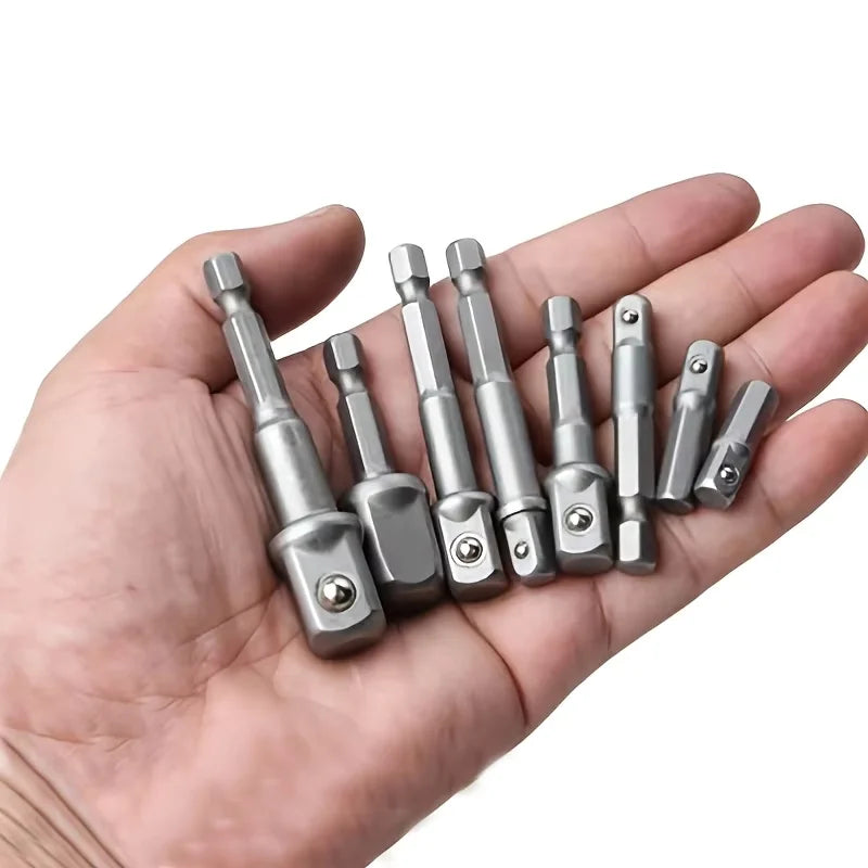 8Pcs Impact Socket Adapter Set, 1/4 3/8 1/2 Hex Shank Square Nut Driver Extension Bit Set for Power Drill Impact Driver Tool Jansha Store