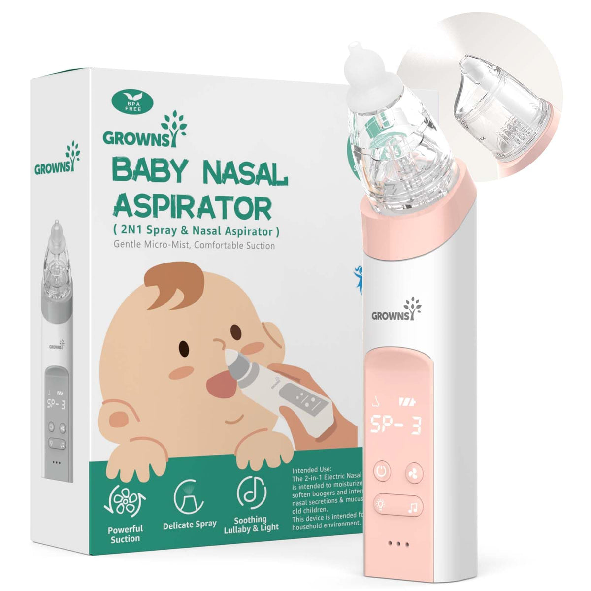 GROWNSY Baby Nasal Aspirator, Electric Nose Sucker, Powerful Suction,Grey - Jansha Store