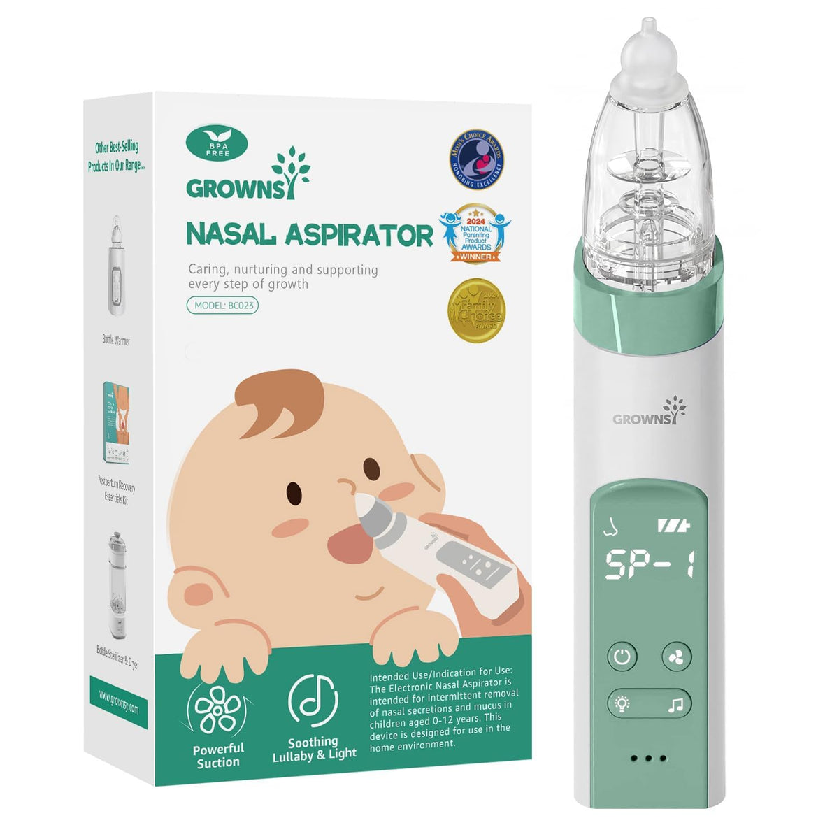 GROWNSY Baby Nasal Aspirator, Electric Nose Sucker, Powerful Suction,Grey - Jansha Store
