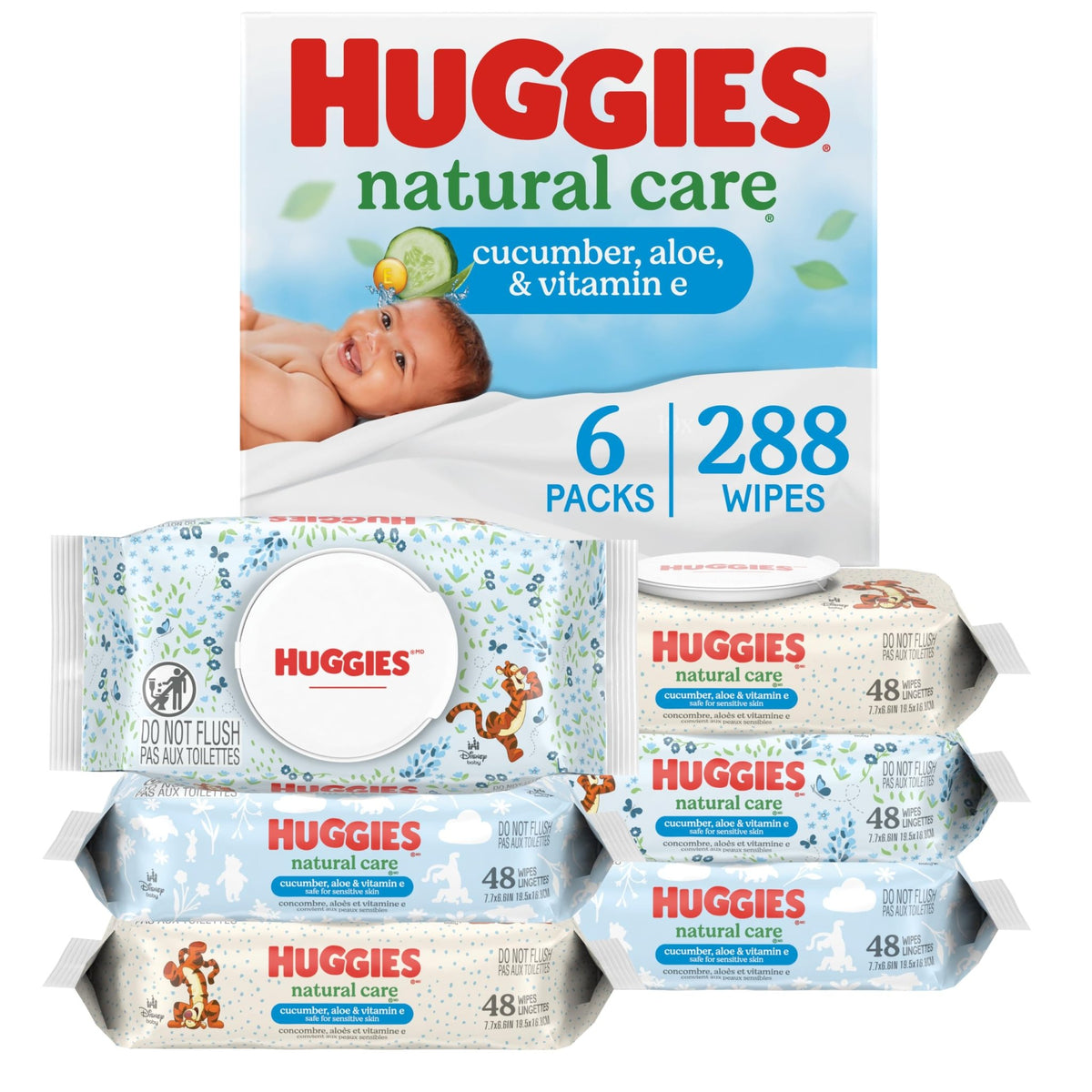 Huggies Natural Care Cucumber, Aloe and Vitamin E Baby Wipes, Hypoallergenic, Scented, 10 Flip-Top Packs (560 Wipes Total), Packaging May Vary - Jansha Store
