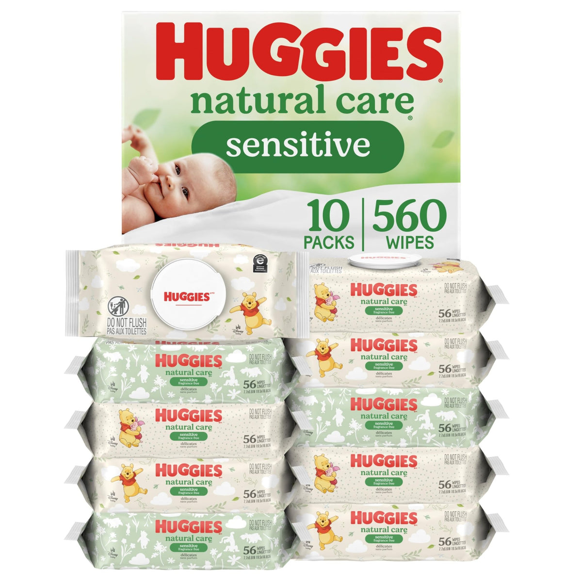 Huggies Natural Care Sensitive Baby Wipes, Unscented, Hypoallergenic, 99% Purified Water, 12 Flip-Top Packs (768 Wipes Total), Packaging May Vary - Jansha Store