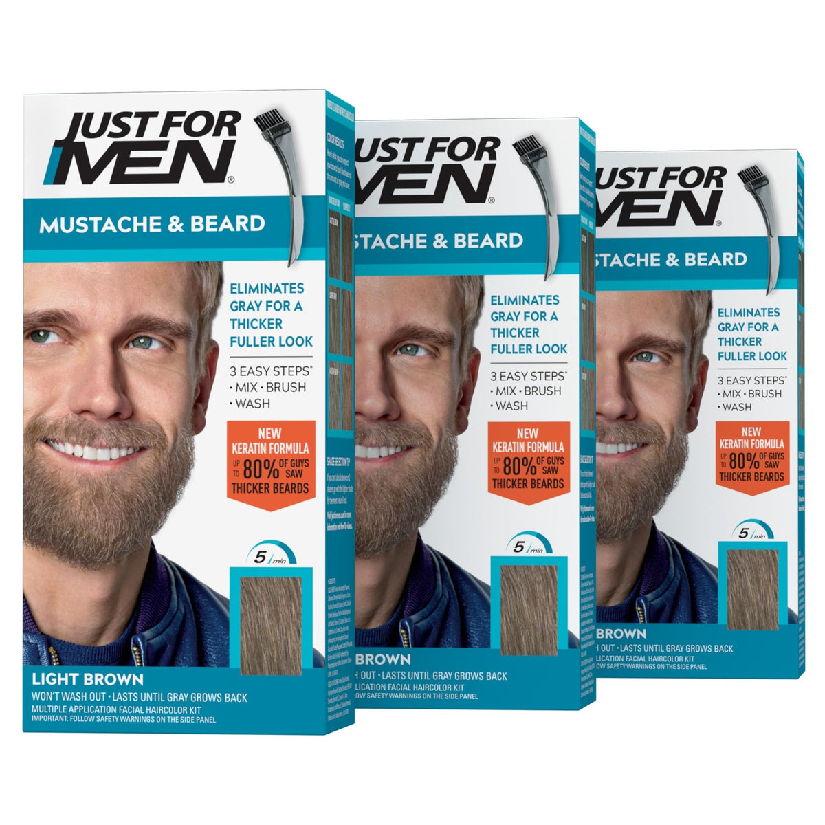 JUST FOR MEN Mustache & Beard Dye, Keratin, Light Brown M-25 (1 Pack) - Jansha Store
