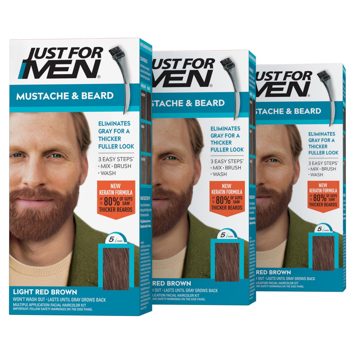 JUST FOR MEN Mustache & Beard Dye, Keratin, Light Brown M-25 (1 Pack) - Jansha Store