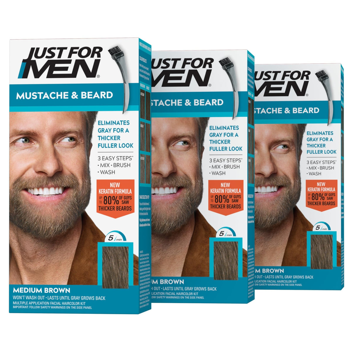 JUST FOR MEN Mustache & Beard Dye, Keratin, Light Brown M-25 (1 Pack) - Jansha Store