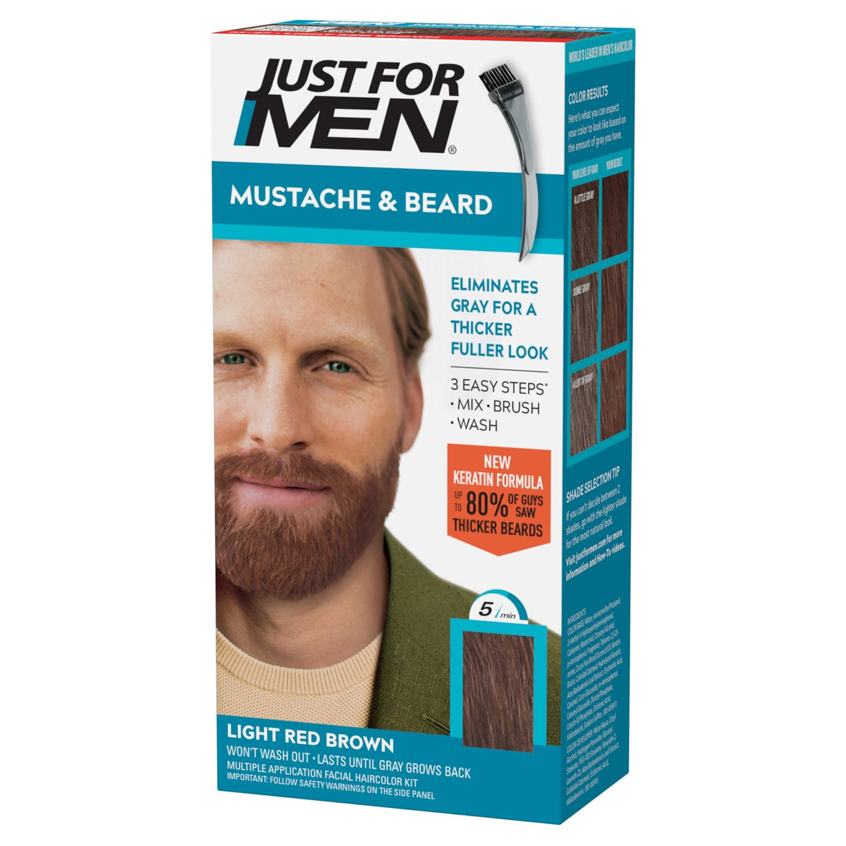 JUST FOR MEN Mustache & Beard Dye, Keratin, Light Brown M-25 (1 Pack) - Jansha Store