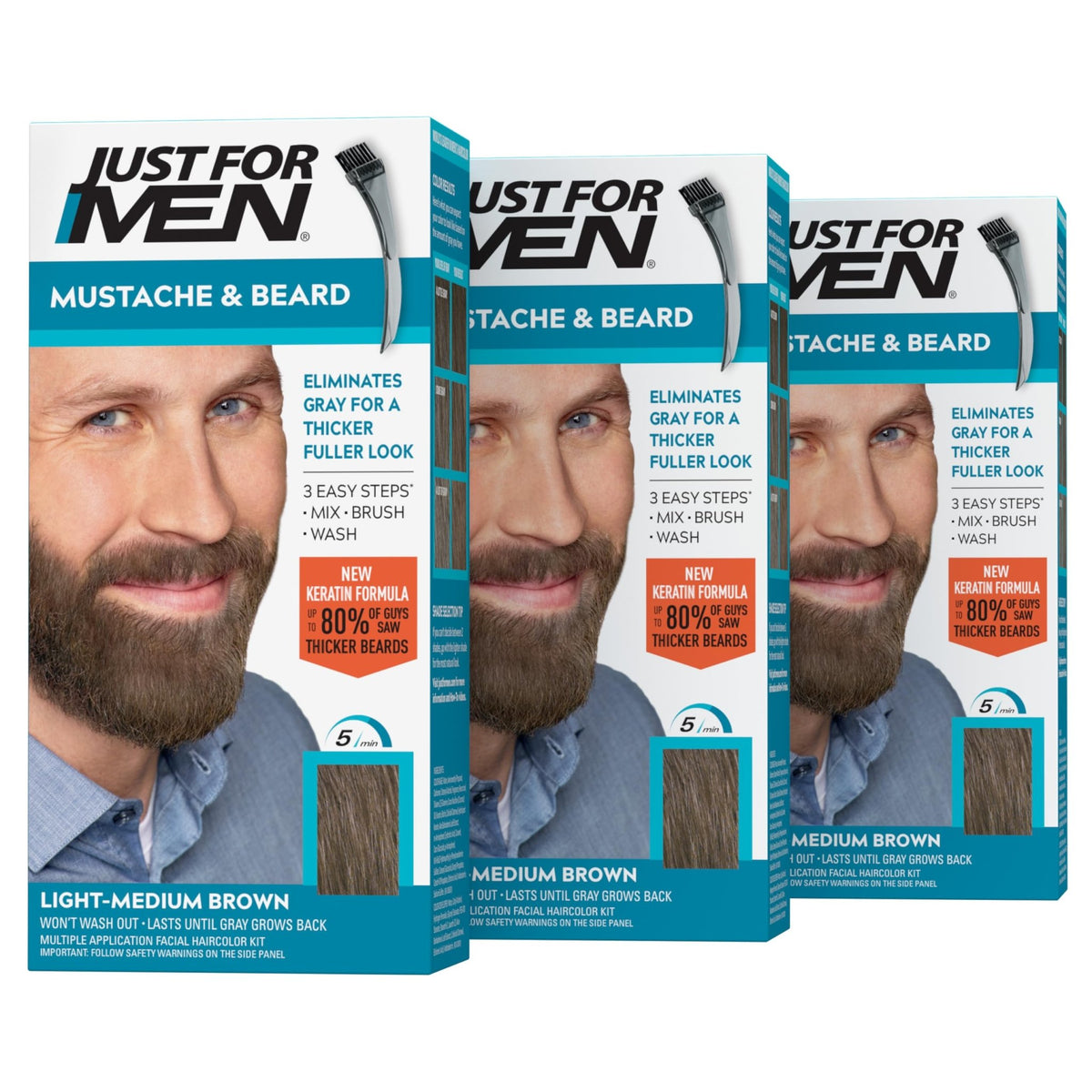 JUST FOR MEN Mustache & Beard Dye, Keratin, Light Brown M-25 (1 Pack) - Jansha Store