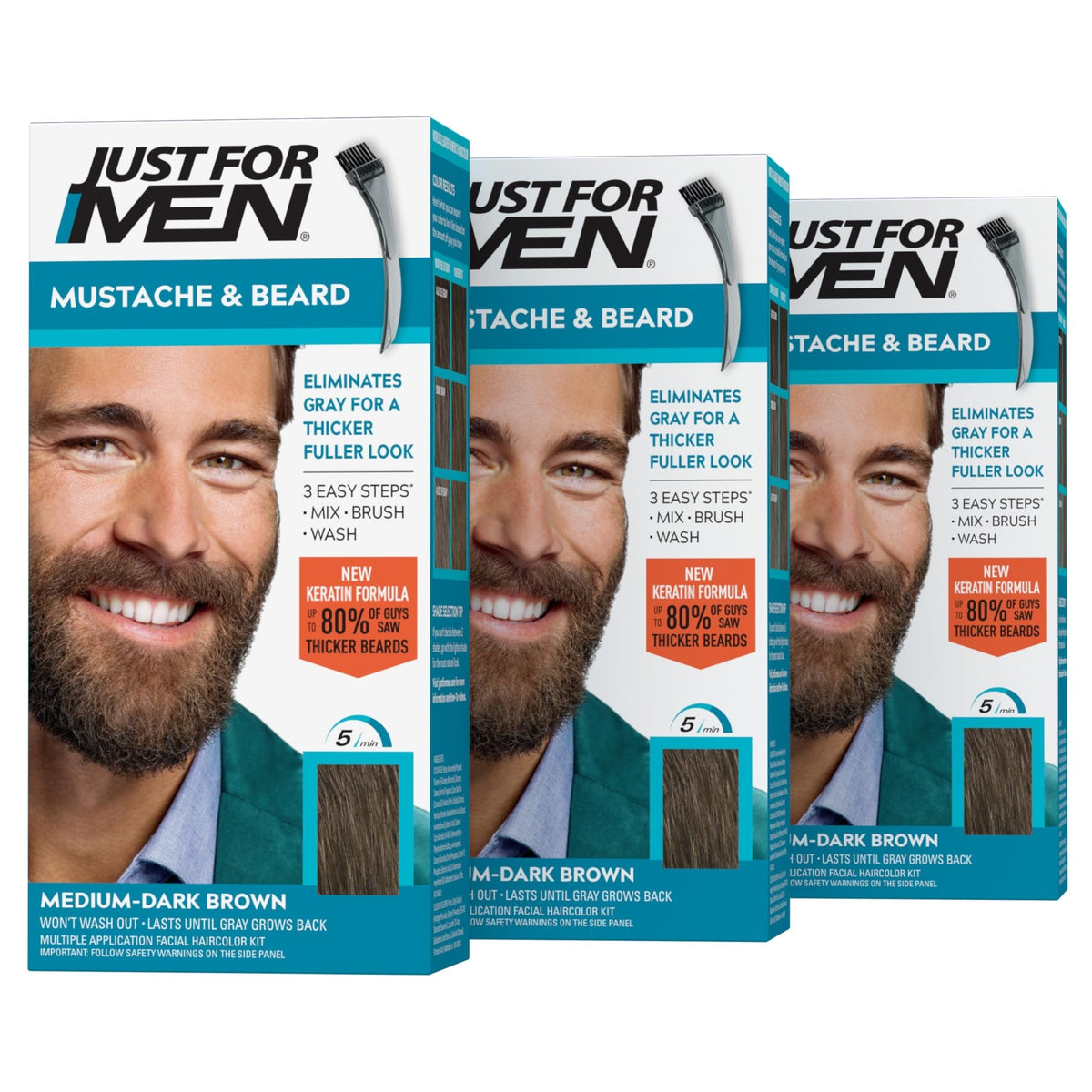 JUST FOR MEN Mustache & Beard Dye, Keratin, Light Brown M-25 (1 Pack) - Jansha Store