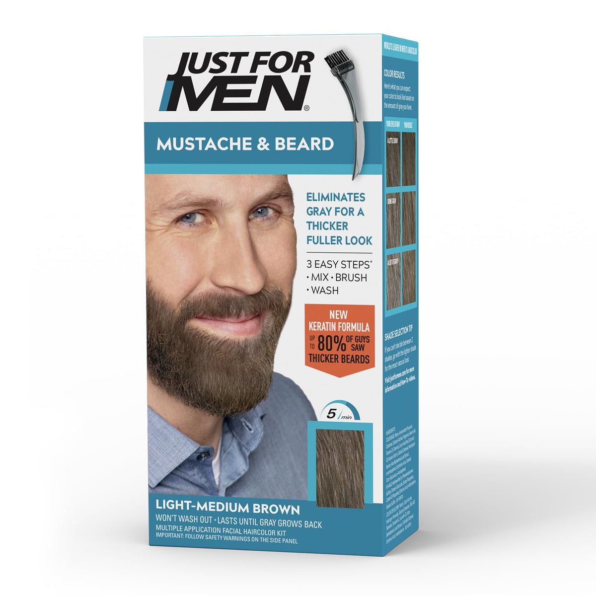 JUST FOR MEN Mustache & Beard Dye, Keratin, Light Brown M-25 (1 Pack) - Jansha Store