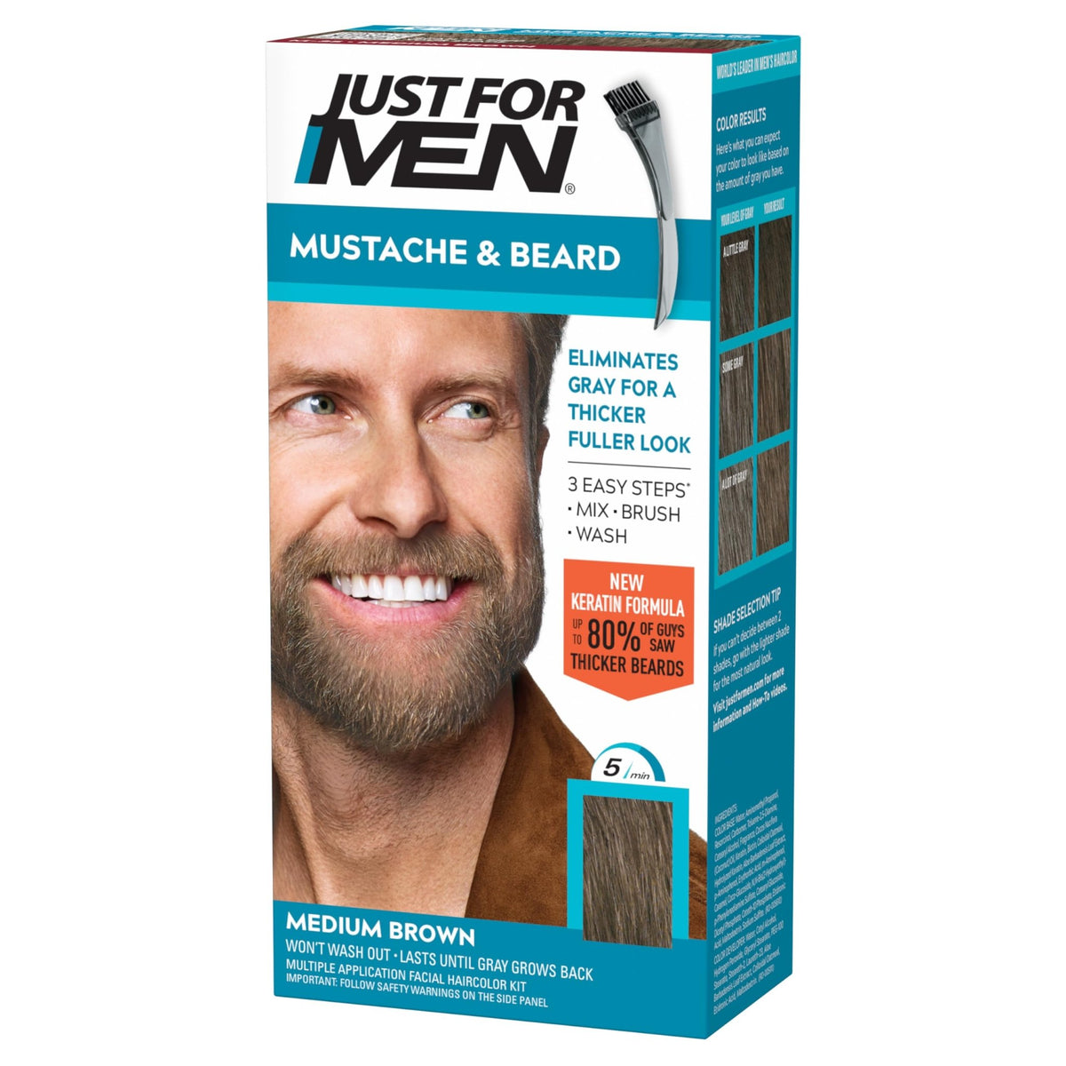JUST FOR MEN Mustache & Beard Dye, Keratin, Light Brown M-25 (1 Pack) - Jansha Store
