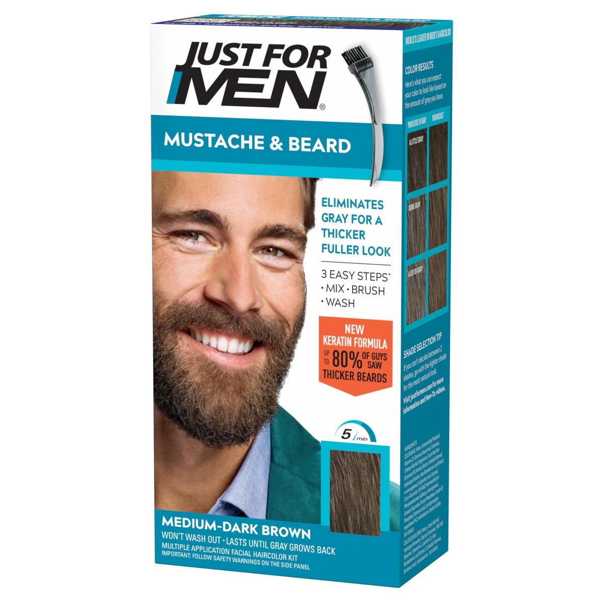 JUST FOR MEN Mustache & Beard Dye, Keratin, Light Brown M-25 (1 Pack) - Jansha Store